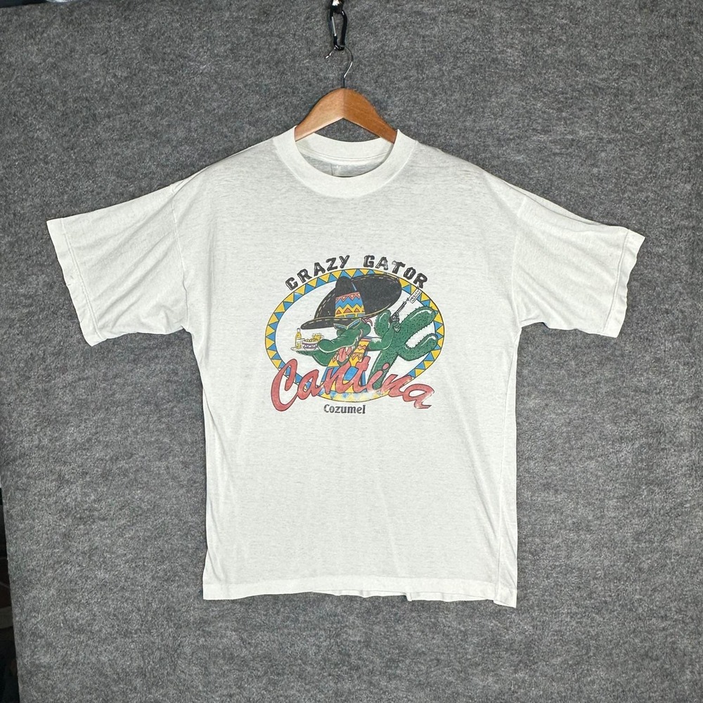 Vintage 80s Single Stitch Tee Crazy Gator Cantina Cozumel T Shirt Men's Large‎